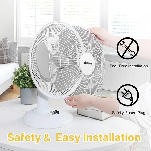 Miniatura 6 de Shop-Air Ventilador de mesa oscilante de 12 pulgadas, 3 velocidades, circulación de aire silenciosa y potente, inclinación de cabeza ajustable