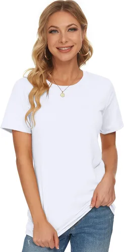 Miniatura 2 de WNEEDU Camisetas de manga corta para mujer, cuello redondo, holgadas, de verano, camisetas básicas