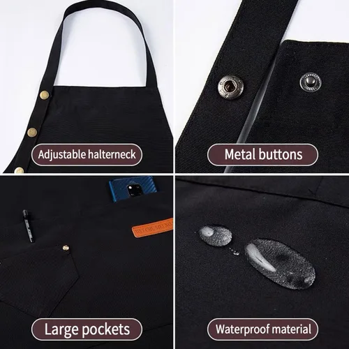 Miniatura 8 de Paquete de 2 delantales de cocina ajustables para mujeres y hombres con bolsillos, delantal de trabajo, parrilla, restaurante