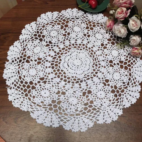 Miniatura 9 de Damanni Mantel de encaje de ganchillo hecho a mano de algodón beige para mesa, redondo, 16 pulgadas, 2