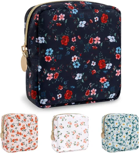 Miniatura 110 de izuzta Bolsa de maquillaje pequeña de nylon para bolso, linda bolsa de cosméticos con cremallera, bolsa de maquillaje preppy, Azul, Mini 2-Azul