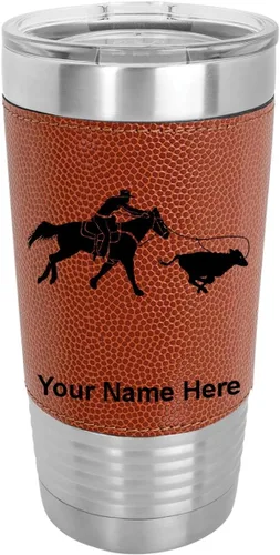 Miniatura 12 de LaserGram Vaso aislado al vacío de 20 onzas, con grabado personalizado incluido (cuero sintético, estilo béisbol)