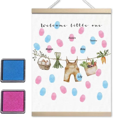 Miniatura 21 de QZCYU Libros de invitados de lienzo con huellas dactilares para revelación de género, decoraciones de baby shower, decoración de fiesta
