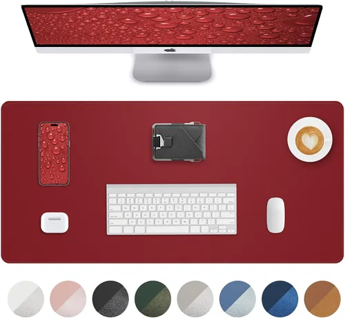 Miniatura 16 de Tapete protector para escritorio y mouse, antideslizante, de piel sintética, tapete impermeable de escritura para laptop, para oficina y hogar