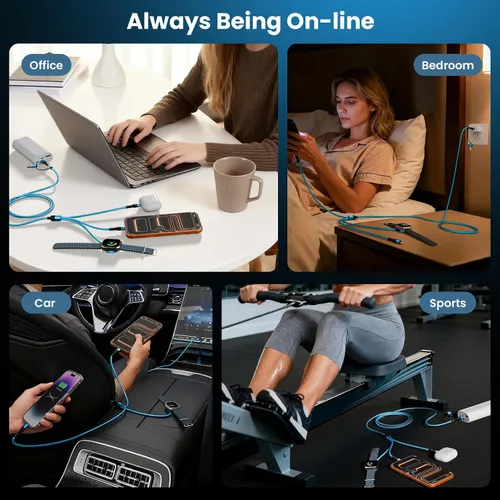 Miniatura 7 de Cruise Travel Essentials 2026, cable USB A/C 3 en 2 para iPhone 17, cargador iWatch, cable de carga múltiple trenzado, cable de carga múltiple