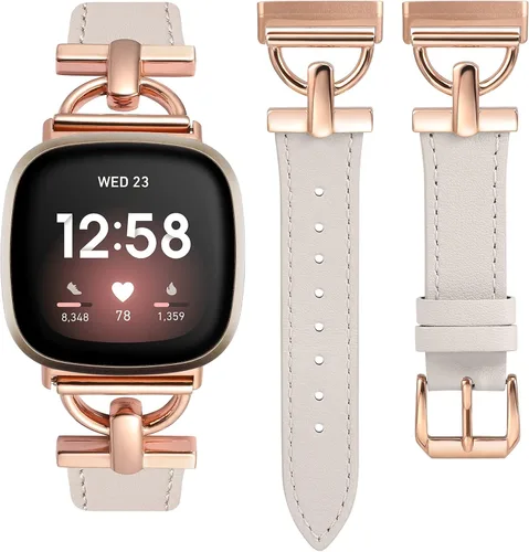 Miniatura 8 de Wearlizer Correa de cuero compatible con Fitbit Versa 3/4 Sense 2, correa de cuero elegante con hebilla de metal en forma de D para reloj