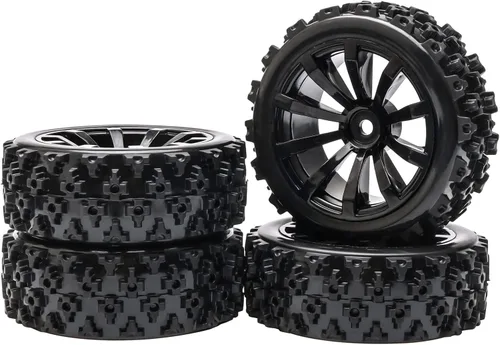 Paquete de 4 ruedas y neumáticos hexagonales RC todoterreno de 0.472 in de alto rendimiento - Neumáticos RC a escala 1/10 mejorados para una