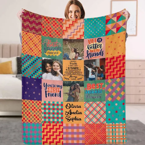 Miniatura 19 de YESCUSTOM Manta personalizada de Friends Forever con collage de fotos y texto, manta personalizada para mejores amigos, mejores amigos, cumpleaños