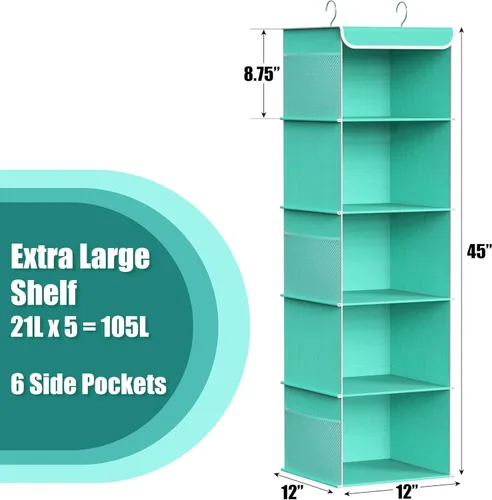 Miniatura 3 de Simple Houseware - Organizador de armario colgante de 5 estantes, color turquesa