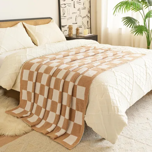 Miniatura 5 de Manta a Cuadros, Mantas Suaves y Acogedoras para Sofá Cama, Manta de Picnic de Viaje a Cuadros Esponjosa Ligera y Cómoda, Regalos para Sofá Silla