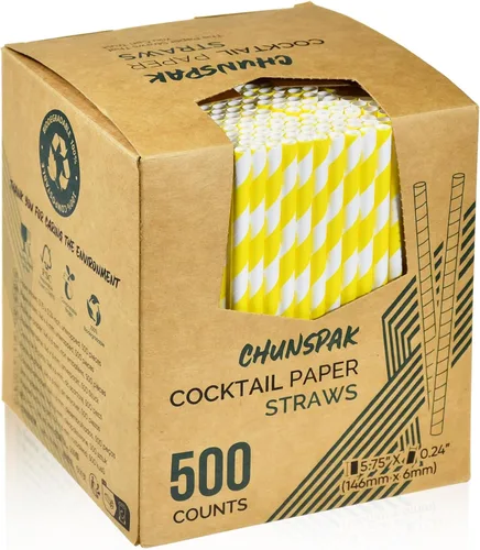 Miniatura 22 de 14,6 cm x 0,79 cm Pajitas de papel desechables de bambú verde para bebidas cortas, cócteles mezclados, margaritas, licuados y batidos - Sin embalar