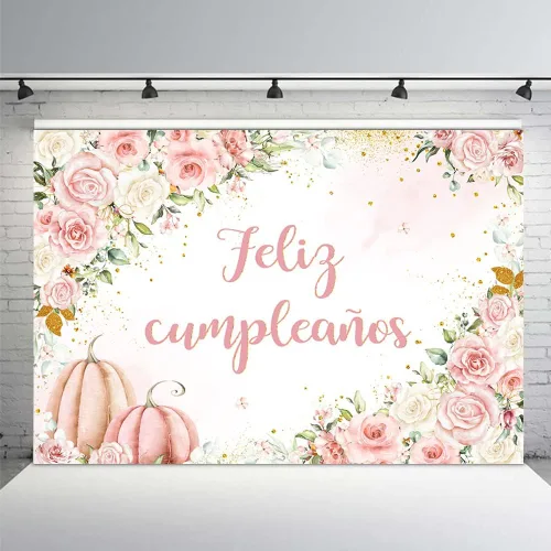 Miniatura 8 de MEHOFOND Fondo de otoño de 7 x 5 pies, calabaza de feliz cumpleaños, hierba de las pampas, puntos dorados con purpurina floral para niños, fondo