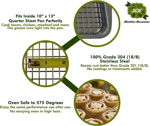 Miniatura 7 de Rejilla de enfriamiento de acero inoxidable, resistente y apta para horno, bueno para enfriar, hornear y asar, perfecto para galletas, pasteles