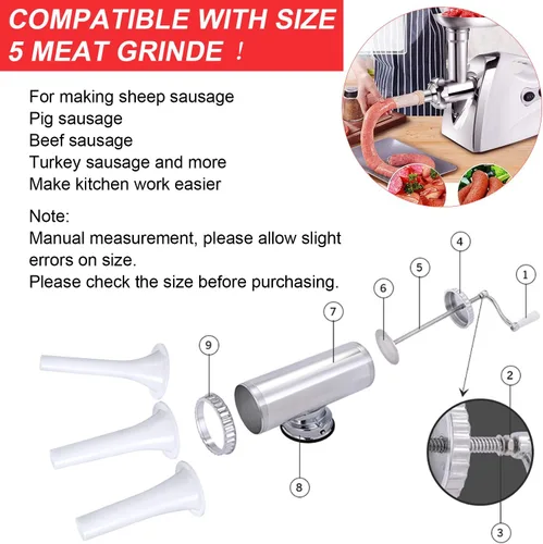 Miniatura 4 de Mudder 9 piezas de tubos de relleno de salchichas, accesorio para picadora de carne de cocina a granel, tubos de plástico, herramienta de llenado