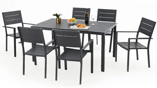 Miniatura 7 de AECOJOY 2 sillas de comedor al aire libre, silla apilable con marco de aluminio con reposabrazos para jardín, patio trasero, cubierta, juego de 2