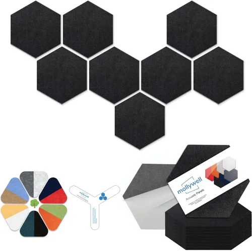 Miniatura 40 de Mollywell Paneles acústicos hexagonales, de alta densidad, insonorizantes, azulejos de fieltro decorativos para reducción de ruido para techos