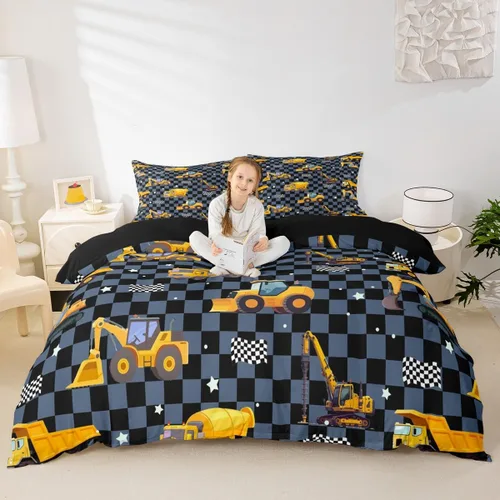 Miniatura 18 de Feelyou Race Car Duvet Cover Twin Size Boys Girls Speed Sports Car Bedding Set Breathable Soft Racing Comforter Cover 2Pcs Black White Checked
