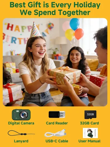 Miniatura 7 de Cámara digital, cámara compacta 4K 48MP para adolescentes, zoom 16X antivibración, tarjeta SD de 32 GB, 21 filtros, rejilla de encuadre, sello