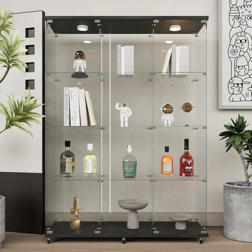 Miniatura 23 de Beauty4U - Vitrina de exhibición de una puerta con vidrio, gabinetes curio negros para sala de estar, dormitorio, oficina, exhibición de colección