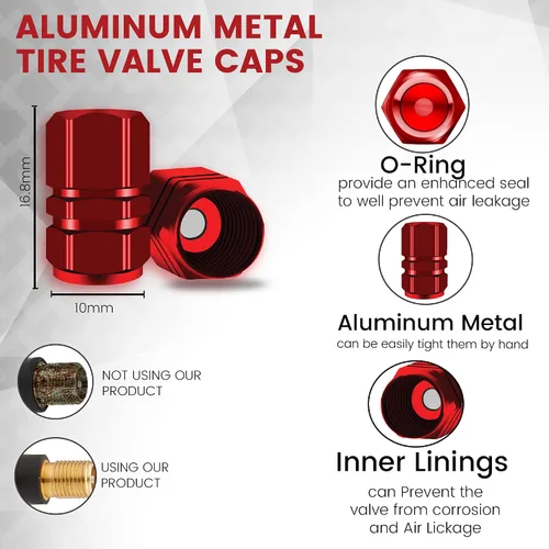 Miniatura 2 de Performore 8 tapas de válvula de neumático, cubiertas de vástago de alta resistencia universales para rueda de aluminio, tapas de válvula de Rojo