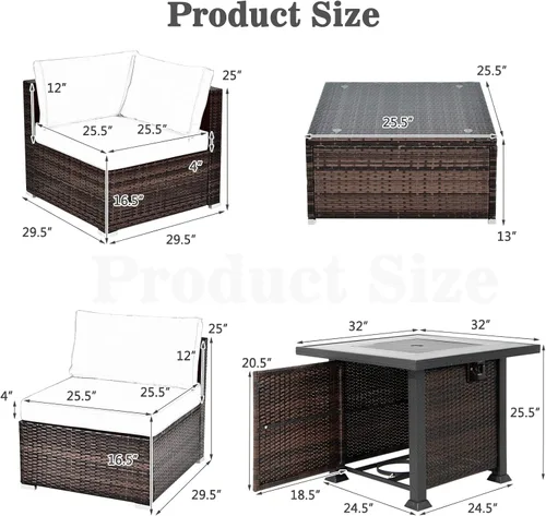 Miniatura 9 de Tangkula Juego de muebles de patio de 7 piezas con mesa para fogata, 50,000 BTU 32 pulgadas de propano con cubierta impermeable, juego de mimbre
