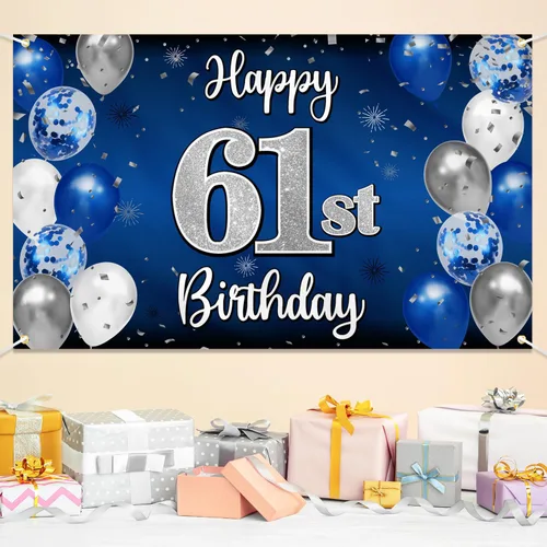 Miniatura 201 de Decoración de feliz cumpleaños 35, globo azul y plateado de 35 años, cartel grande de telón de fondo de cumpleaños, suministros para fiesta de 35th