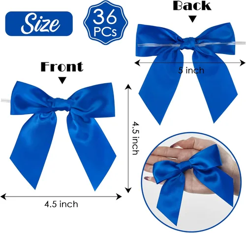 Miniatura 2 de AIMUDI Lazos de Satén Azul Real con Nudo Giratorio para Bolsas de Golosinas 4.5" Lazos Azules Pre-Atados para Envolver Regalos Lazos de Cinta Azul