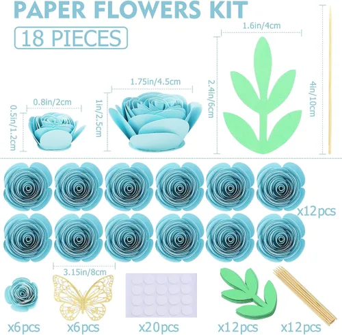 Miniatura 4 de Mverse Rosas Azul Claro Flores Artificiales, Mini Flores de Papel Manualidades DIY Decoraciones de Regalo para Marco de Caja de Sombra 16- Azul claro