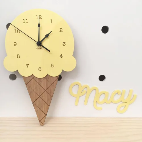 Miniatura 3 de AkoMatial Reloj de pared silencioso con forma de helado de madera, sala de estar, oficina, decoración de dormitorio para niños