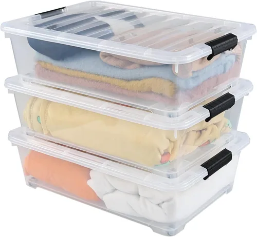 Miniatura 7 de Cajas de almacenamiento de plástico de 25 cuartos de galón debajo de la cama, contenedor de almacenamiento con ruedas, paquete de 3, transparente