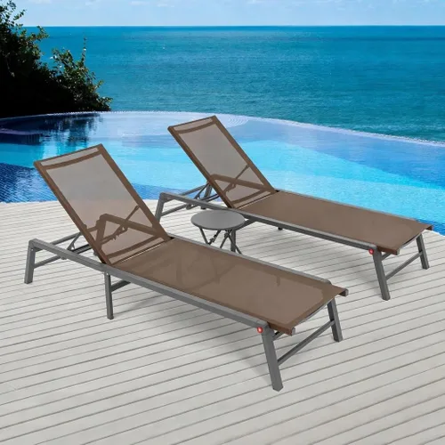 Miniatura 16 de Tumbona de aluminio para exteriores, silla plegable para patio, 2 juegos, sin montaje, sillas de piscina con 5 respaldos ajustables, sillas de salón