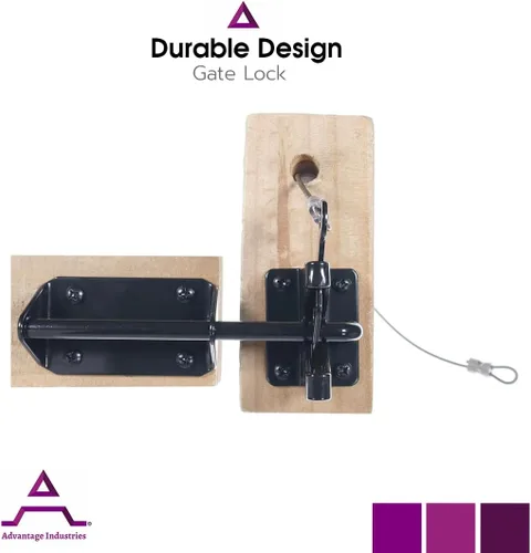 Miniatura 6 de Advantage Industries Pestillo de gravedad resistente con cable, palanca de gravedad autobloqueante, puertas de madera, con bloqueo de almohadilla