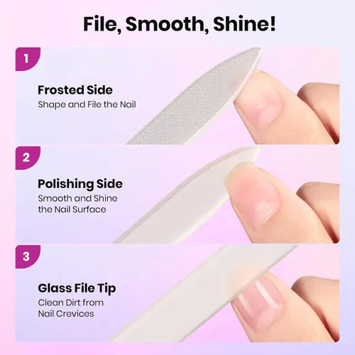 Miniatura 5 de Beetles - Lima de Uñas de Vidrio para Uñas Naturales Paquete de 3 – Limas de Uñas de Vidrio de Doble Cara con Estuche Grabado Cuidado Suave de Uñas
