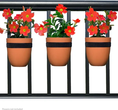 Maceta de barandilla para plantas al aire libre (6 pulgadas, paquete de 3) | Maceta colgante para barandillas, postes de valla | Maceta de pared de