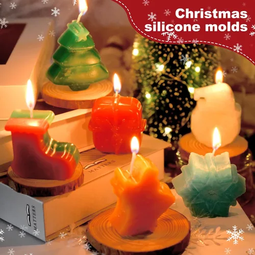 Miniatura 5 de Moldes de jabón de Navidad, 2 moldes de silicona de Navidad para velas, jabones, mini pasteles, árbol de Navidad, copo de nieve, Papá Noel