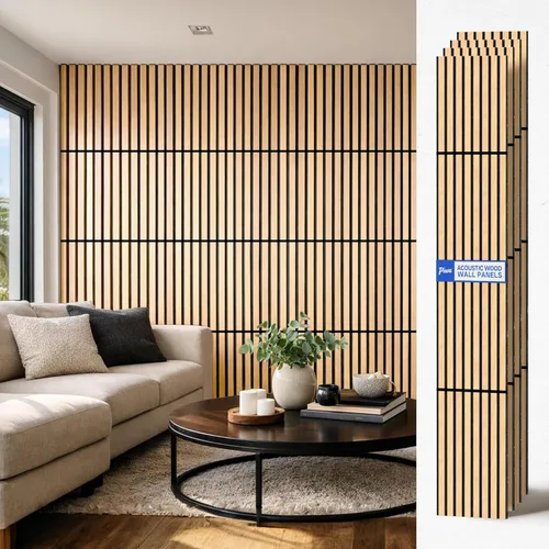Miniatura 20 de PIWA Paneles de listones acústicos de madera, 94 x 24 pulgadas, 2 unidades, superficie MDF de 0.472 in con núcleo absorbente de sonido de 0.394