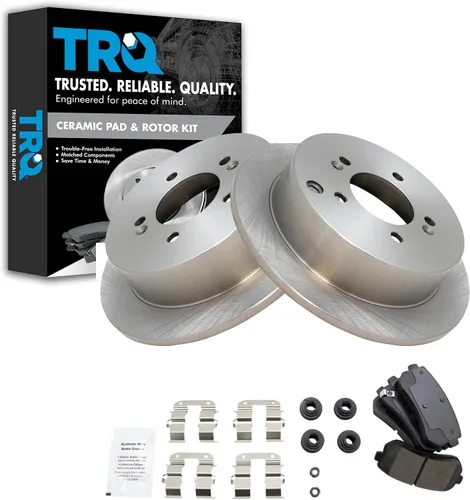 Miniatura 12 de TRQ Kit de rotor de freno trasero y pastillas de cerámica Posi premium compatible con camioneta Chevy GMC