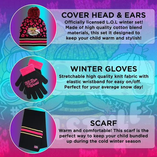 Miniatura 2 de LOL Surprise - Conjunto de sombrero y guante de invierno para niñas y niños pequeños sombrero de invierno con bufanda y sombrero y guante para niños