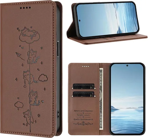 Miniatura 3 de Wallet Phone Case for Moto E22 4G Cover, Playful Cat PU Leather Phone Cover with 2 Card Slots & Hidden Flip Kickstand, TPU Shockproof Protective