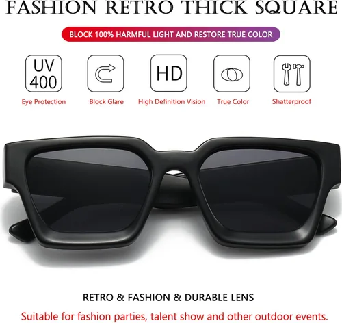 Miniatura 164 de AIEYEZO Gafas de sol cuadradas para mujeres y hombres, gafas de sol cuadradas con montura gruesa, estilo de diseñador simple