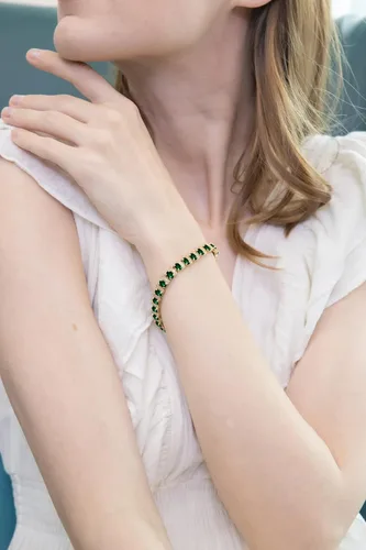 Miniatura 3 de Pulsera de tenis ovalada de plata de ley auténtica, creada o simulada con piedras preciosas y S para mujer