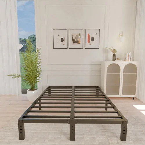 Miniatura 9 de ALDRICH Base de cama metálica de 18 pulgadas para cama individual - Plataforma básica de listones de acero negro, fácil de montar, resistente y sin