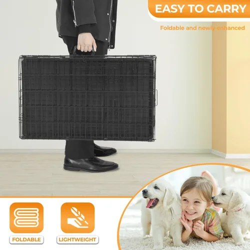 Miniatura 5 de PayLessHere Jaula Perrera Pequeña para Perros de 24 pulgadas Jaula de Metal para Perros de Doble Puerta Plegable de Viaje Interior Exterior Corral
