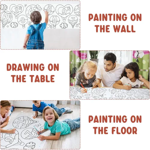 Miniatura 6 de Rollo de dibujo para niños, rollo de papel para colorear para regalo de niños, 120 x 11.8 pulgadas, rollo de papel de dibujo de bricolaje, rollo