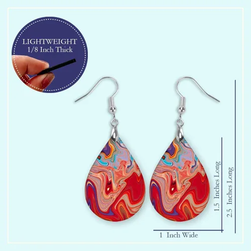 Miniatura 45 de Dangle Earrings for Women Colorful Dangling Drop Statement Jewelry Printed MDF Wood Teardrop Double Side Print Handmade by The Painted Pug