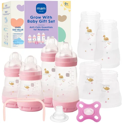 Miniatura 11 de MAM Grow with Baby - Juego de regalo de 15 piezas, recién nacido de 0 a 4 meses, biberones anticólicos y pezones de silicona SkinSoft, artículos