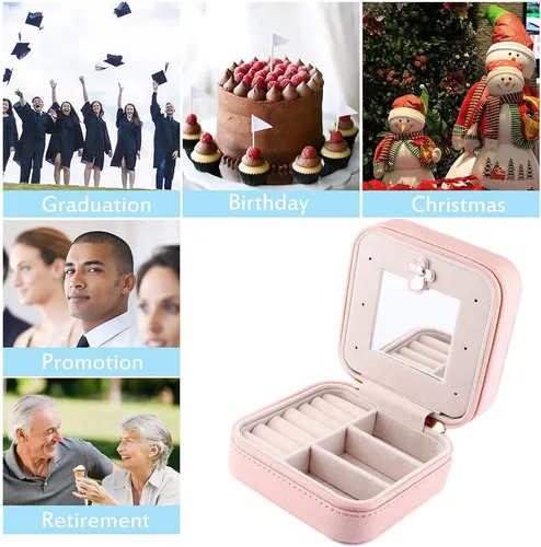 Miniatura 7 de Duomiila - Caja de joyería pequeña, mini organizador de viaje portátil, para anillos, aretes, collares. Un regalo para niñas y mujeres