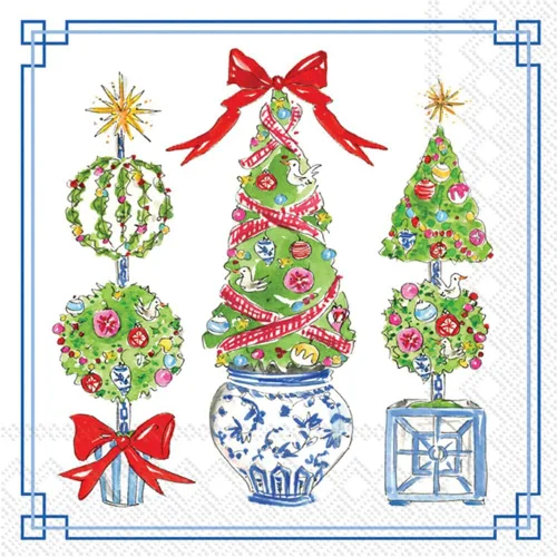 Boston International Rosanne Beck Winter Holiday Christmas IHR - Servilletas de papel de 3 capas, 20 unidades para el almuerzo, árboles topiarios