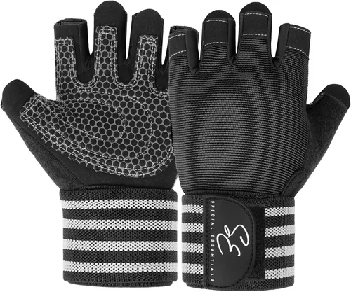 Miniatura 7 de Special Essentials Guantes de gimnasio de entrenamiento para hombres y mujeres, guantes de ejercicio sin dedos con acolchado antideslizante y correa