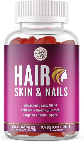Grab The Gold Vitaminas para el cabello, la piel y las uñas para mujeres, gomitas con 6000 mcg de biotina y colágeno, 10 vitaminas y minerales